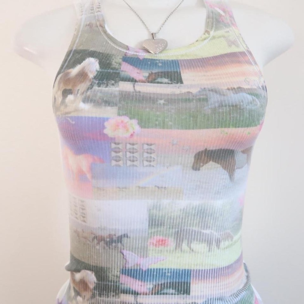 y2k dreamcore horse tank white ribbed graphic baby tee - Picture 7 of 8